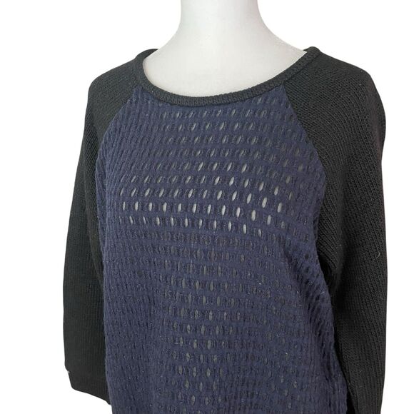 Tibi Medium Tunic Sweater Black Black Perforated Popover Wool Blend - Picture 6 of 8